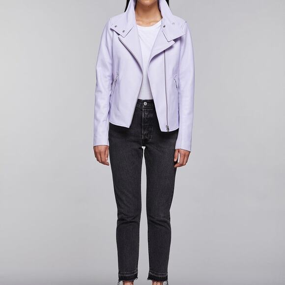 MACKAGE Women's Sandy Genuine Lilac Lamb Leather Moto Jacket Size Small